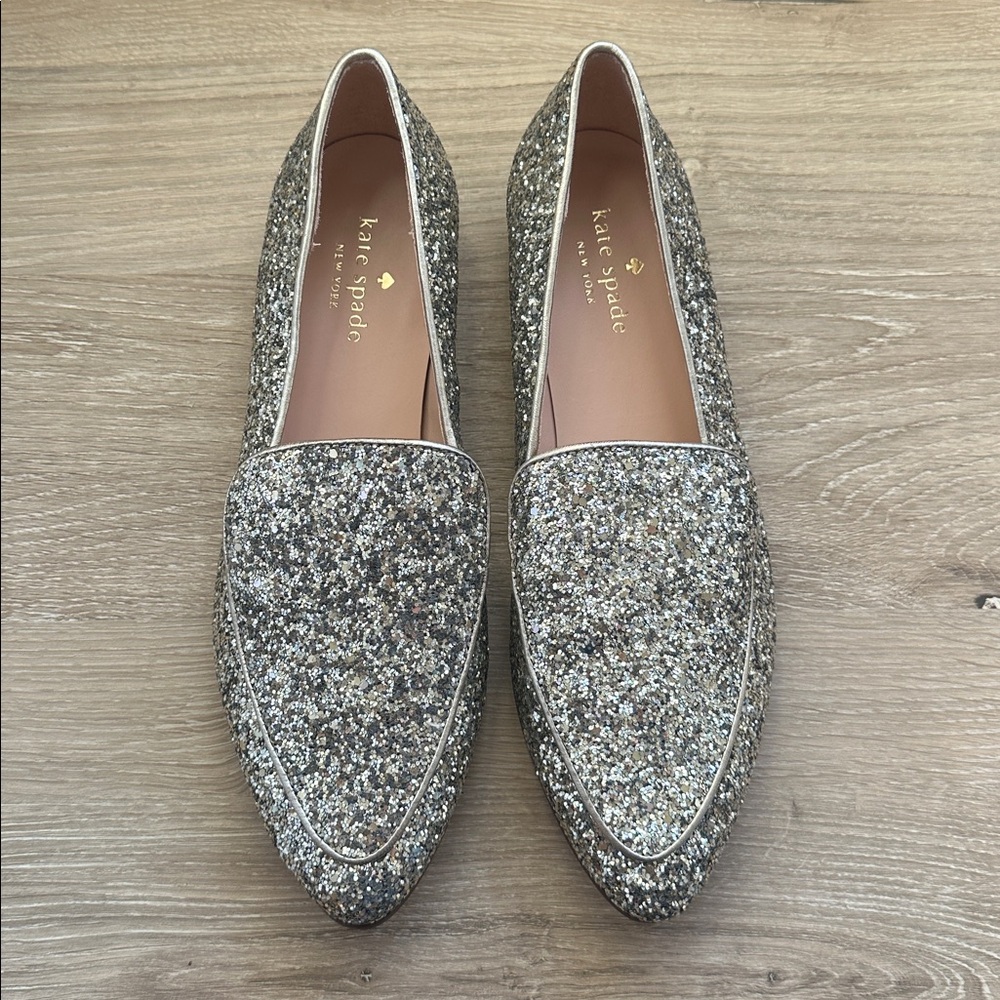 Kate Spade - NWOT silver glitter loafers sz 7